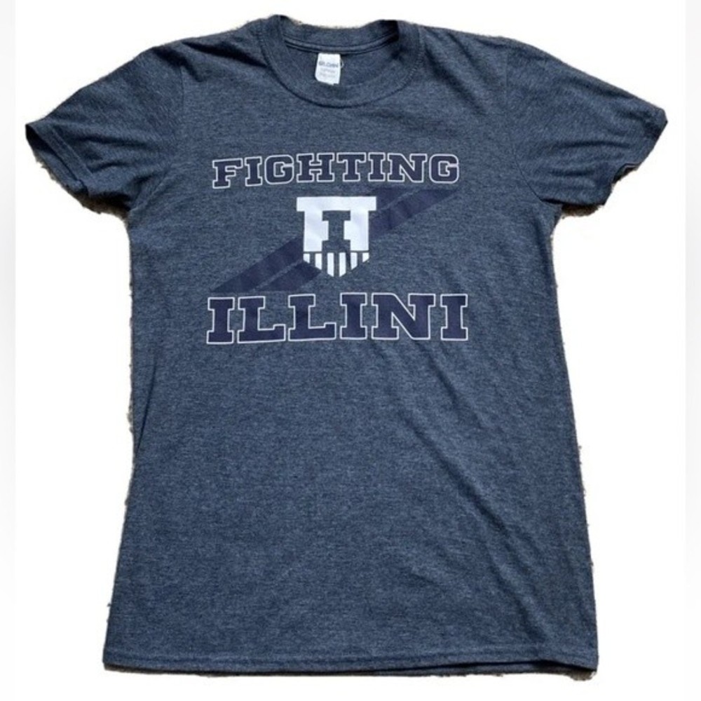 GILDAN FIGHTING ILLINOIS MEN'S BLUE SHORT SLEEVE DARK GRAY BLACK SIZE S/P